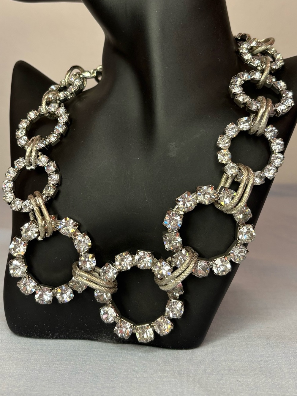 Unique Rhinestone Statement Necklace with Graduated Rhinestone Circles - Picture 4 of 14